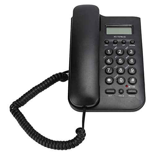 Dpofirs KX-T076 Wired Home Office Telephone, Corded Landline Telephone, English Desktop Fixed Phone with FSK and DTMF Dual System (Black)