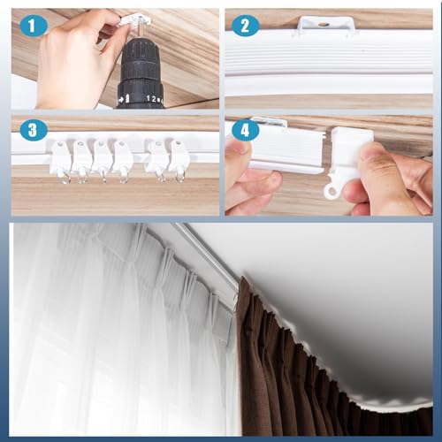 9.75 FT Bendable Curtain Track Ceiling,Mounted Straight Curved Ceiling Track Set Installation for Windows Curtain Room Divider - 3 Meter White
