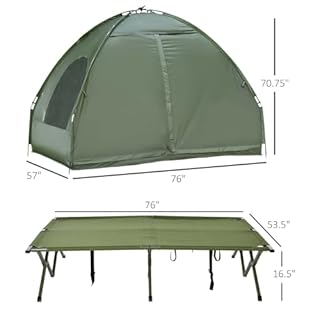 2 Person Camping Cot with Tent & Air Mattress, 4-in-1 Portable Foldable Elevated Bed for Adults, Outdoor Hiking Backpacking, Includes Pump & Bedspread, 76" x 57" Dark Green (76x57)