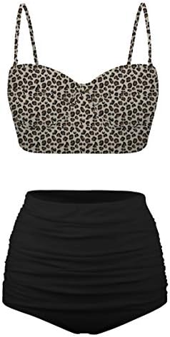 Angerella Womens Leopard Swimsuit High Waist Holiday Tankini Swimsuits for Women Tummy Control L