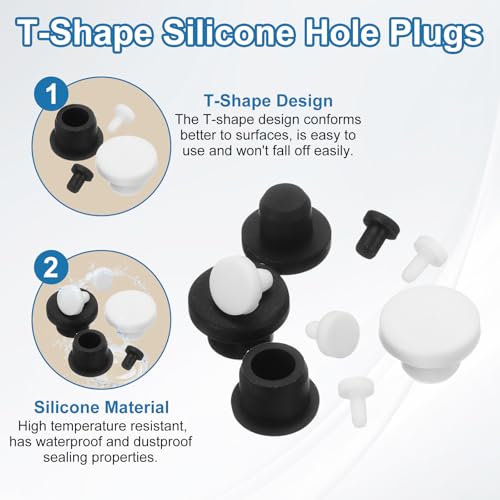 Image of uxcell 15Pcs Silicone Hole Plug, Waterproof Solid T-Shaped Rubber Stoppers Bottle Seal Tube Pipe Plug End Cap for 3.8mm /0.15 inch Hole for Bathtub Bottle, 0.24 inch Plug Height, Black