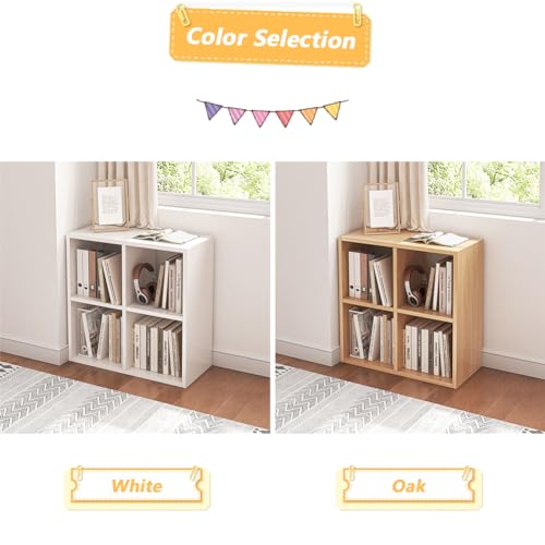 NELYE 4 Cube Organizer Bookcase - Fabric Storage Bins Container, Open Shelf Simple Compartments Bookshelf, White