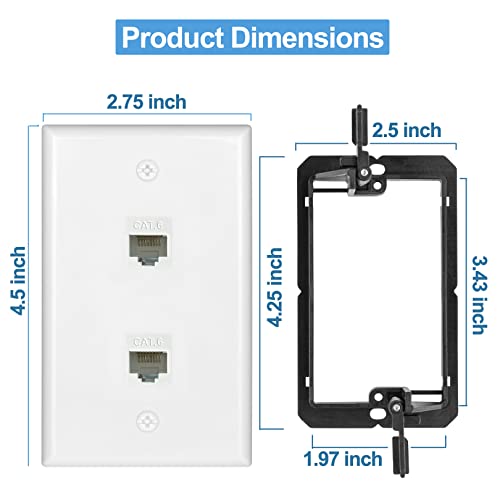 Pacote com 5 placas de parede Ethernet conector Cat6 tomada RJ45 Keystone 2 portas 1 cabos de rede a