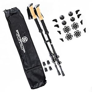 Sportisfaction Carbon Wanderstöcke | Stufenlose Teleskop Verstellung | Korkgriff für Komfort | Leichte Trekking Stöcke | Inkl. 5X austauschbare Aufsätze