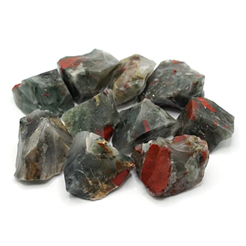 Yeeteching 10Pcs Natural African Blood Stone Raw Crystals Bulk Rough Stones Larger 1'-1.5', for Chakra Healing, Meditation, Reiki, Tumbling, Cabbing, Polishing, Decoration