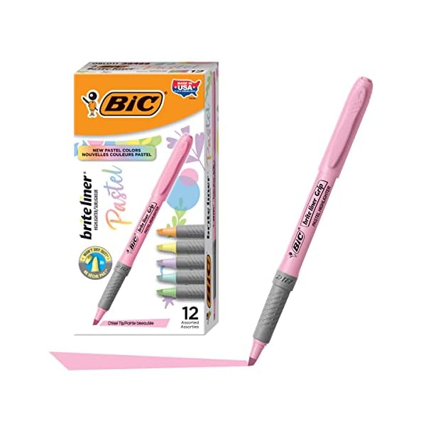 BIC-Brite-Liner-Grip-Pastel-Highlighter-Set-Chisel-Tip-12-Count-Pack-of-Pastel-Highlighters-in-Assorted-Colors-Cute-Highlighters-for-Bullet-Journaling-Note-Taking-and-More BIC-Brite-Liner-Grip-Pastel-Highlighter-Set-Chisel-Tip-12-Count-Pack-of-Pastel-Highlighters-in-Assorted-Colors-Cute-Highlighters-for-Bullet-Journaling-Note-Taking-and-More