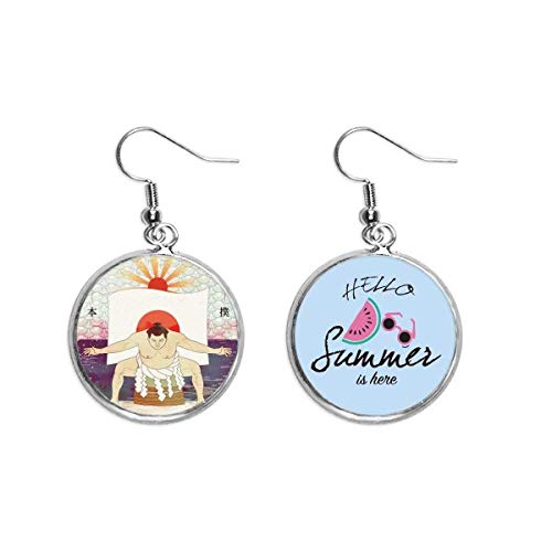 Pendientes ukiyo-e Fuji japoneses con diseño de sumo y sandía estival