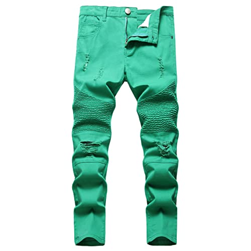 Jllds Lkmqa Boy's Ripped Distressed Moto Biker Skinny Fit Stretch Slim Denim Pants Jeans Blackish Green 18 #TOP10
