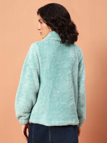 Image of THE DRY STATE Women's Fur Jacket With Wing Collar & Front Zip Open