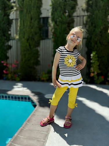 Image of LUKYCILD Baby Girls Summer Clothes Casual Clothing Suit Short Sleeve Striped T-Shirt +Pants
