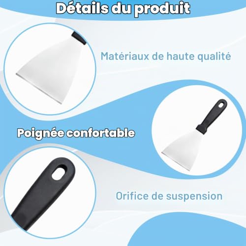 Ebksqs Spatule Triangulaire Professionnelle en Acier Inoxydable, Grattoir à Plancha et Pâtisserie, Poignée Ergonomique, 12 x 12 cm, Lave-vaisselle Safe – vue 3