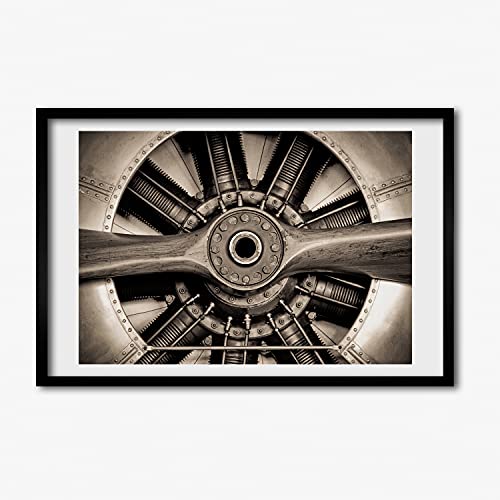 Affiche peinture moteur d'avion avec cadre en bois moderne 60x40 cm Tulup