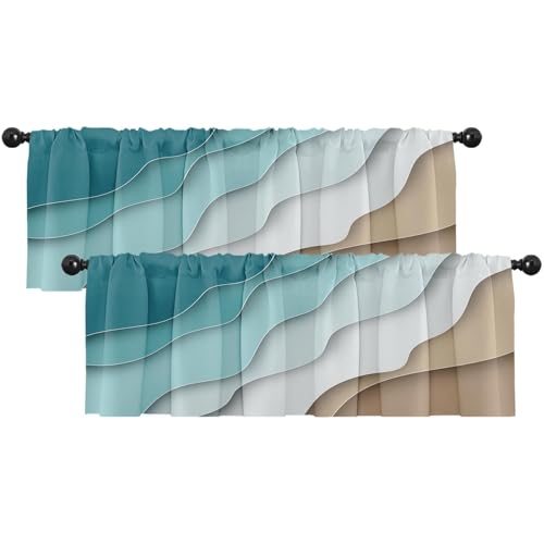 Emvency Valances for Windows, 2 Pack, 52x18 Inch, Blue Brown