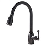VAPSINT Brilliant Oil Rubbed Bronze Single Lever Single Hole Swivel Mixer Pull Down Kitchen Faucet,Vintage Pull Out With Sprayer Faucet For Kitchen