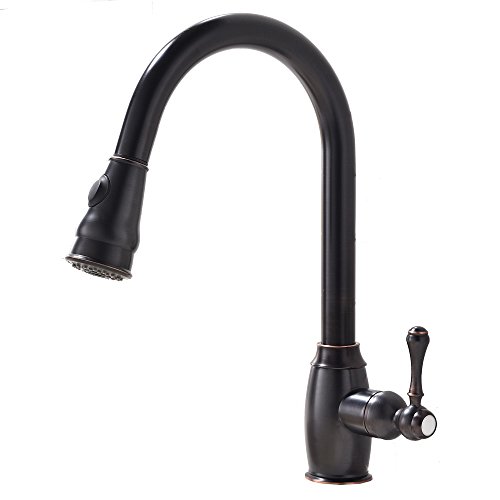 VAPSINT Brilliant Oil Rubbed Bronze Single Hole Single Lever Swivel Mixer Pull Down Kitchen Faucet, Pull Out Sprayer Kitchen Sink Faucets