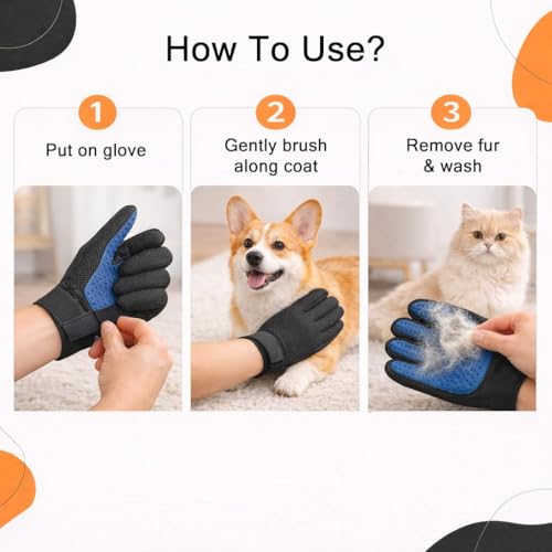 Image of Pet Grooming Glove for Dogs & Cats Deshedding Hair Remover Brush Soft Silicone Massage Glove Bathing & Fur Cleaning Tool Reusable, Adjustable Strap Nutrish (Set 1)