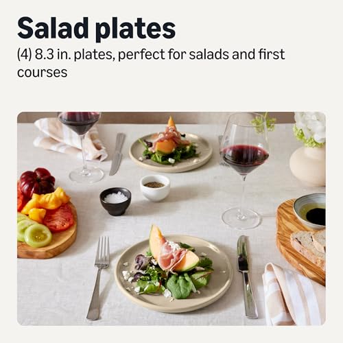 Image of Amazon Basics Glazed Stoneware Salad Plates, Ceramic 4-Piece Set, Microwave, Dishwasher and Freezer-Safe, Stain-Resistant, 8.3 in., Ivory