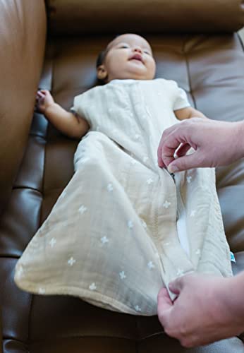 Image of Little Unicorn 6-12 Month Premium Muslin Sleep Sack 1.1 TOG | Soft & Breathable Muslin Cotton for safer sleep | 2 way zipper (Taupe Cross)