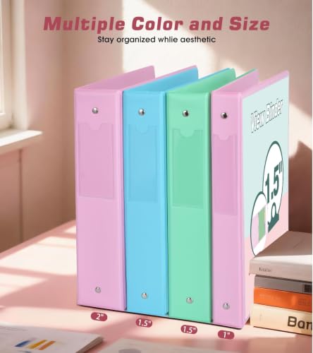 3 Ring Binder 1.5 inch,Cute Binder Organizer with 5 Tab Dividers Fits 175 Sheets of 8.5x11 Paper, Customizable Clear Cover with Inside Pockets, Aesthetic 1.5" Three Ring Binders for School Office,Pink - Image 5