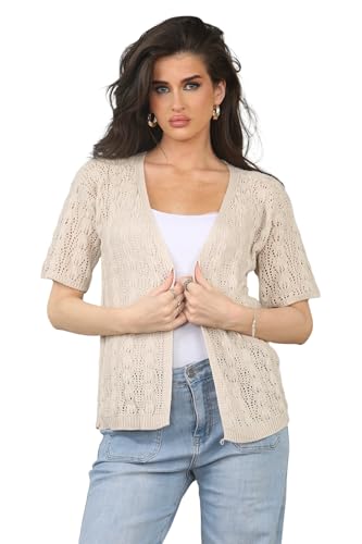 Image of Loxdonz Women's Short Sleeve Cropped Cardigan Sweaters Open Front Bolero Short Shrugs for Women