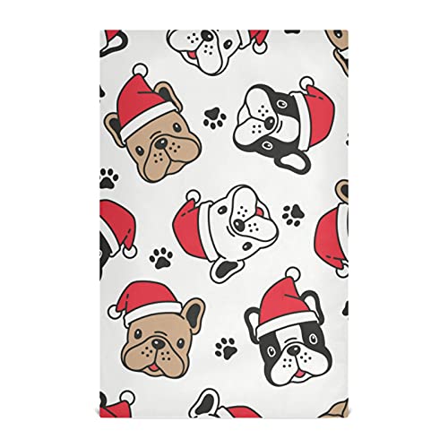 Nander French Bulldog Paw Santa Claus Hat Kitchen Dish Towel 4Pcs,Dish Cloths Resuable Absorbent Comfortable Bar Towels Tea Napkins For Drying,Cleaning,Cooking,& Baking #TOP17