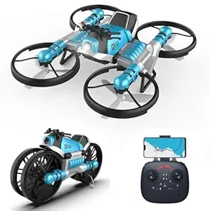 RC Drone 2-in-1 Toy Car With 4K HD Camera Remote Control Quadcopter With LED Night Lights For Children's Toys (Blue ZF11)