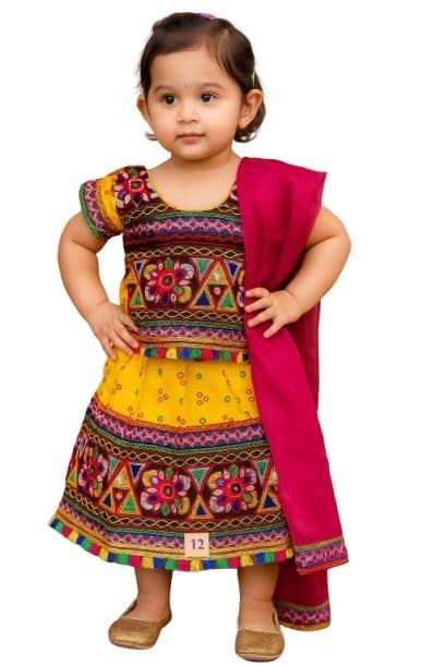 Raunix Janmashtami Radha Krishna Dress for Girls | Traditional Brocade Costume Dress Set (IN, Age, 3 Years, 4 Years, Regular, Yellow)
