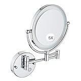 Specchio da trucco montato a parete con luci LDE, specchio da bagno a parete con ingrandimento con collegamento elettrico cablato, estensibile a due lati, girevole a 360 gradi, braccio estensibile