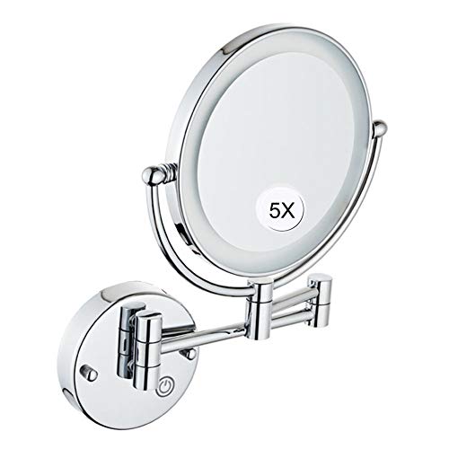 Espejo de maquillaje montado en la pared con luces LED, giro de 360°, aumento de doble cara, brazo extensible, espejo de baño con cable para una aplicación perfecta de maquillaje