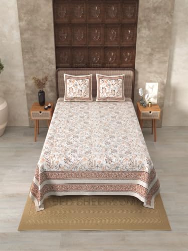 Image of Jaipur Fabric Designer Printed Bedsheet with 2 Pillow Covers | Soft Cotton Double Bed Bedding Set