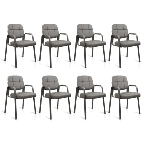 CLATINA Waiting Room Guest Chair with Bonded Leather Padded Arm Rest for Office Reception and Conference Desk(Grey 8 Pack)