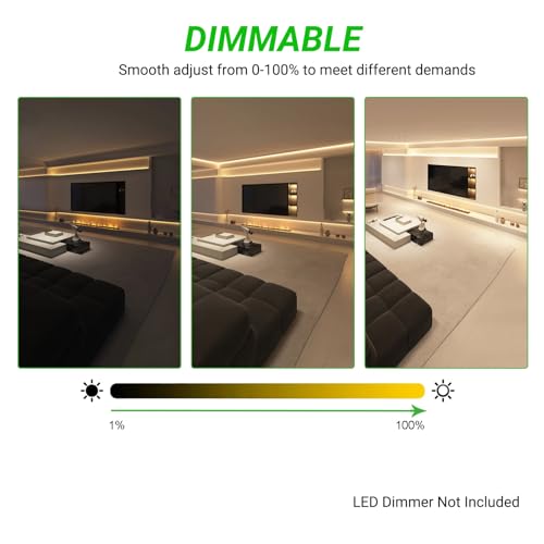 Image of JOYLIT 24V COB LED Strip Lights 16.4FT /5M 288LEDs /M 3000K Warm White, UL Premium 6W /FT 10500LM Super Bright Dimmable LED Tape CRI 92, 120 Degree Beam Angle Light Strip Without Dots (No Power Supply)