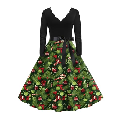 Generisch Damen Weihnachtskleid in mit Weihnachtsmotiven Weihnachtskleidung für Bequeme Weihnachtskleider Festlichkeiten modische Weihnachtsoutfit...