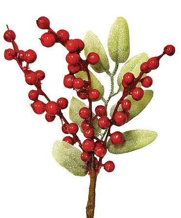 Package of 6- Christmas Red Faux Holly Berry Holiday Floral Pick with Green Leaves