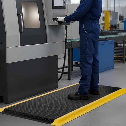 Tcatec Anti Ermüdungsmatte Steharbeitsplatz 92x152cm, Ergonomische Stehmatten für Arbeitsplatz, PVC Anti Fatigue Mat mit Rautenmuster, Arbeitsplatzmatten Fußmatte für Werkstatt (Schwarz-Gelb)
