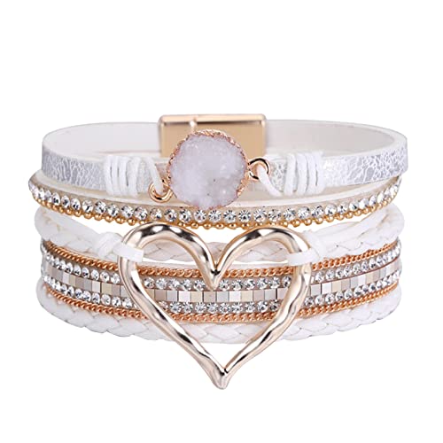 Cierres pulsera amor pulsera tejida bohemia pulsera multicapa pulseras de cuero para mujeres hombres Navidad regalo de cumpleaños color cuerda tejida pulsera amor hueco poder pulsera, talla única,