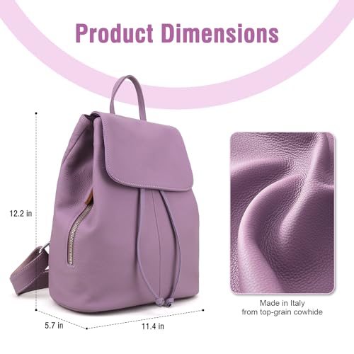 Image of BOYATU Women's Full-Grain Leather Backpack Purse, Minimal Structured Design, Work Commuter & City Travel, Compact Everyday Essentials, Fashion RFID Pocket Bag ((Purple)
