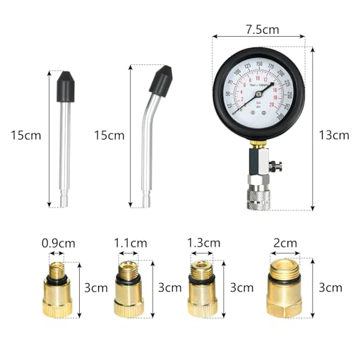 Foto von LARS360 KFZ Auto Motorrad Kompressionstester Kompressionsprüfer Messgerät Test kit 0-20 bar oder 0-300 psi Verdichtungsmesser inkl. Koffer