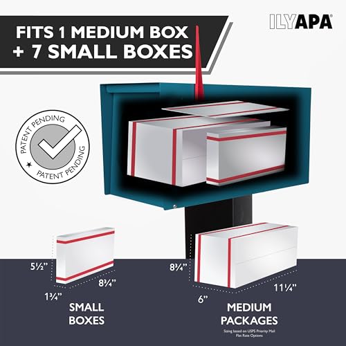 Image of Ilyapa Large Modern Mailbox for Outside - Blue - Post Mount