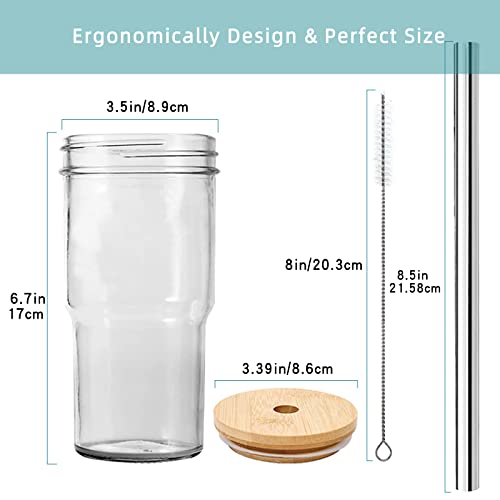 Wee Me Glass Cups With Bamboo Lids And Straws, Mason Jar Glass Tumbler 4 Pack, Reusable Boba Cups, Iced Coffee Drinking Glasses For Coffee, Bubble Tea, Smoothies, Juice (22 Oz - Pack Of 4) #TOP2
