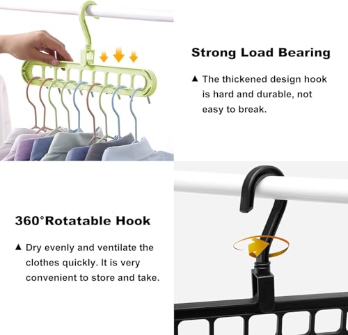 Image of Multi Hanger with Swivel Hook 9 Holes Magic Wardrobe Space Saver Folding Hangers Closet Organiser Anti-Skid Plastic 360 Degree Wet and Dry Clothes Hanger (Pack of 2)