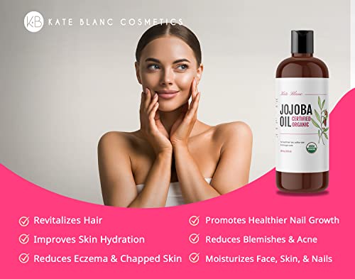 Kate Blanc Cosmetics Organic Jojoba Oil (16Oz) Usda Certified Organic, 100% Pure, Cold Pressed, Unrefined. Revitalizes Hair & Skin. Moisturize Face, Lips, Cuticles, Stretch Marks (473Ml) #TOP1