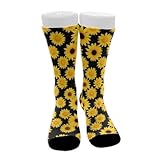 CWECVWE Boy's Dress Decor Socks Sport Baseball Compression Socks Travel Fashion Decor Floral Black Yellow Flowers Sunflower