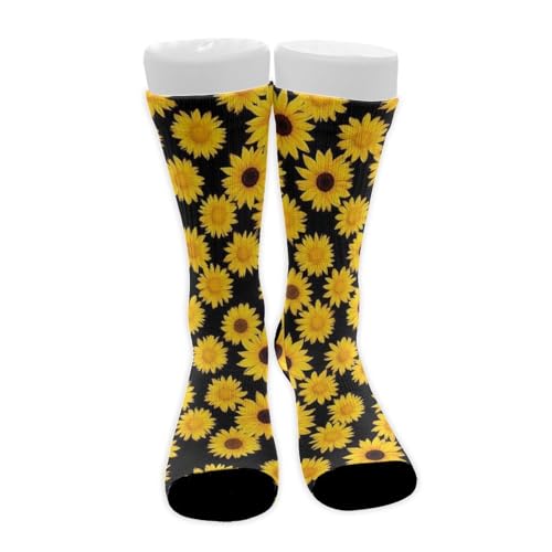 CWECVWE Boy's Dress Decor Socks Sport Baseball Compression Socks Travel Fashion Decor Floral Black Yellow Flowers Sunflower