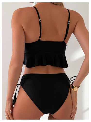 MakeMeChic Women's Two Piece Bikini Set Ruffle Hem Drawstring Bathing Suit Swimwear2