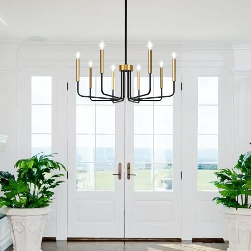 Lynnoland Black and Gold 8-Light Farmhouse Chandelier for Dining Room Lighting Fixtures Hanging, Vintage Candle Pendant Light Fixtures Chandelier for Bedroom, Foyer and Living Room by Lynnoland - Used condition - Image 7