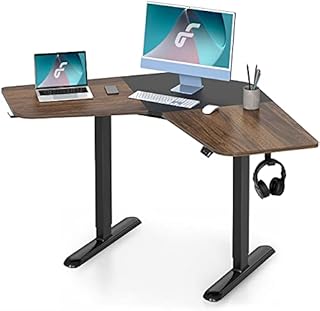 FITUEYES L-Shaped Electric Standing Desk 48''/120cm Height Adjustable Stand Up Desk, Corner Computer Desk with Bag Hooks (Dark Brown)