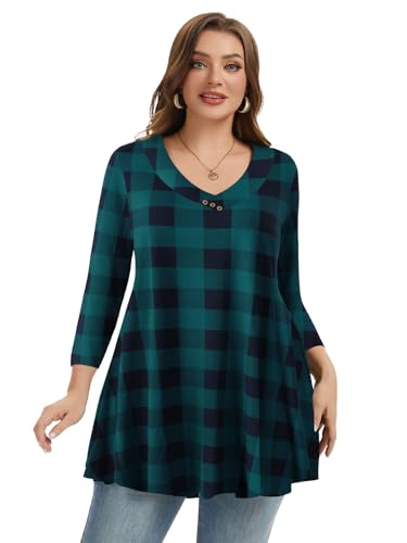 LARACE Plus Size Tunic Women's 3/4 Sleeve Tops And Blouses V Neck Shirts Loose Basic Tee4