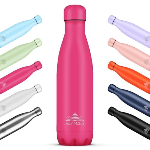 Mont-Clair LO Stainless Steel Water Bottle, Vacuum Insulated - BPA Free, 12h Hot & 24h Cold Drinks, Metal Water Bottle 500ML Leakproof, Ideal for Adult, Kids, Running - Berry Pink