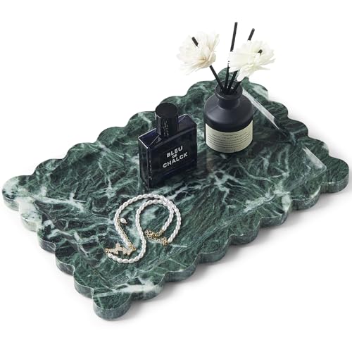 Scalloped Natural Marble Tray - Decorative Stone Tray for Bathroom & Vanity